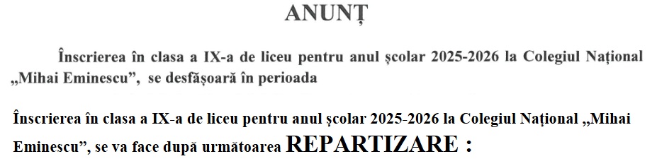 Înscriere Clasa a IX-a - Colegiu, 2026